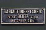 Typenschild an der Deutz-Petroleumlokomotive im Eisenbahnmuseum Bochum-Dahlhausen.