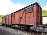 Dieser gedeckte Güterwagen war Mitte April 2024 im Eisenbahnmuseum Bochum zu sehen.