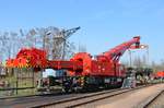 19. Leipziger Eisenbahntage: Mit Netz Notfalltechnik Multi Tasker 1200 D_DB 99 80 9471 002-2 aus Leipzig Engelsdorf mit ausgefahren Geggengewicht in Leipzig Plagwitz 01.04.2017