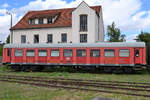 Ein Aufenthaltswagen der DB Notfalltechnik steht im Eisenbahnmuseums Weimar.