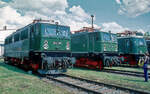 Die grünen Museumselektroloks E 42 001, E 11 038 und eine E 18 am 30.04.2000 auf Dampflokfest im historischen Bw.
