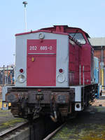 Die Diesellokomotive 202 885-0 Anfang April 2018 im Sächsischen Eisenbahnmuseum Chemnitz-Hilbersdorf.