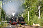 Parallelfahrt von Flöha nach Freiberg, anlässlich des 30. Heizhausfestes im Sächsischen Eisenbahnmuseum Chemnitz-Hilbersdorf am 26. August 2023. Mit 50 3616 und 50 3648 am Hp Falkenau Süd.