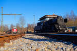 50 3628 am �stlichen Stellwerk des Bw Chemnitz-Hilbersdorf - im Hintergrund 118 782 mit dem Ausflugszug des SEM (Das Foto entstand im Rahmen einer Fotoveranstaltung, Gleisbereich durfte betreten werden), 12.03.2022