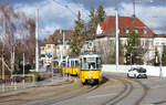 GT4 auf der Oldtimerlinie 23 Straßenbahnmuseum-Ruhbank am 30.01.2022 an der Haltestelle Payerstraße. 