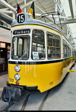 Gelenktriebwagen 722 (Maschinenfabrik Esslingen GT4) der Stuttgarter Straßenbahnen AG (SSB) ist im Straßenbahnmuseum Stuttgart ausgestellt.