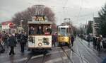 SSB Stuttgart__Umzug der SHB Museumswagen aus der Wagenhalle Zuffenhausen ins Straßenbahnmuseum Cannstatt. Tw 222 [HK 1904] und GT4 618 in der Endschleife Stammheim.__09-12-2007