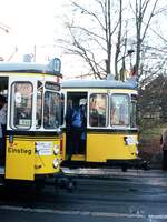 SSB Stuttgart__Umzug der SHB Museumswagen aus der Wagenhalle Zuffenhausen ins Straßenbahnmuseum Cannstatt. T2 und DoT4 in der Endschleife Stammheim.__09-12-2007