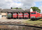 TEV 211 049-2 + DB Museum 242 151-9 + 243 117-9 + TEV 250 250-8 und die FWK 156 001-0, am 28.05.2022 beim Eisenbahnfest des Th�ringer Eisenbahnvereins im ehem. Bw Weimar.