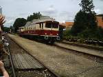 Bei der Fahrzeugparade in Ebermannstadt am Bahnhofsfest  der WUMAG Triebwagen der Buchsdehude-Hasefelder Eisenbahnfreunde