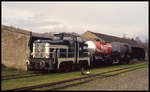 Am 1.4.1994 stand die Henschel Lok 6 mit ein paar schön lackierten Güterwagen in der Morgensonne in Harpstedt!