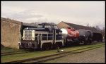 Ein passend zusammengestellter Güterzug stand am 1.4.1994 mit Henschel Lok Nr. 6 in Harpstedt.