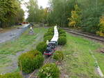 1:10 Steinmodelle als Erinnerung an den Eisenbahnbetrieb auf der Halle-Hettstedter-Eisenbahn, am 28.09.2019 im ehem.