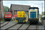 Die Elektrolok ex DB 151 129-4 jetzt KonRail, sowie die Dieselloks DB 364 514-0 und HLB DG 1131 (MaK G 1206, NVR: 92 80 1275 024-8 D-HEB) beim Lokschuppenfest der Museumseisenbahn Hanau am 18.