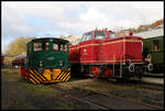 Herbststimmung mit Lokomotiven in den dazu passenden Farben.