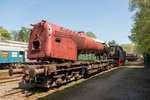 Dampflokkessel auf einem Flachwagen am 05.05.2016 im Zechenbahnhof Piesberg