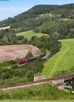 212 261 und V80 BB mit dem WTB 122 (Fützen - Blumberg-Zollhaus) im Bahnhof Epfenhofen 7.8.25