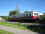 Der Tiebwagen VT3 der Wutachtalbahn (Sauschwnzlebahn) abgestellt vor dem Bahnhof von Blumberg/Zollhaus aufgenommen am 13.06.09.
