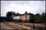 Am 19.10.1991 kam um 10.08 Uhr  Ludmilla  132190 mit einem Postzug nach Berlin durch den Bahnhof Güsen!