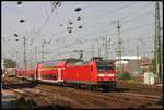 Am 28.09.2006 verläßt hier der RE 2 mit Zuglok 146010-4 Münster auf dem Weg nach Mönchengladbach.