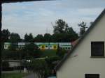 Blick am 18.07.2008 aus meinem Brofenster, Testfahrt Bombardier mit Doppelstockwagen fr Polen