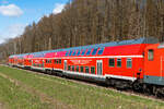 Doppelstockpar der WFL im Ersatzverkehr im Expresskreuz Bremen/Niedersachsen südlich von Loxstedt nach Bremen am 29.3.26