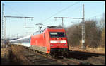 101081-8 durchfährt hier am 17.2.2002 um 10.58 Uhr den ehemaligen Bahnhof Velpe und ist mit ihrem Interregio auf dem Weg nach Berlin.