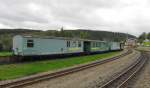 Fichtelbergbahn 974-350 und weitere Schmalspurwagen in Hammerunterwiesenthal; 13.09.2011