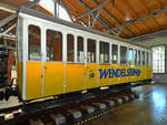 Ein Personenwagen der Wendelsteinbahn war Anfang August 2020 in der Lokwelt Freilassing zu sehen.