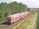 Eine RB auf dem Weg nach Leipzig Hbf, hier zwischen Lutherstadt Witenberg und Bergwitz (im Hintergrund sieht man die Elbbrcke in Lutherstadt Wittenberg) 