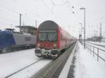 Hier ein RE3 von W�nsdorf-Waldstadt nach Stralsund, bei der Ausfahrt am 14.2.2010 aus Angerm�nde.