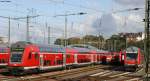 In der Abendsonne stehen die diversen in Aachen Hbf beheimateten Dosto´s vorm Wartungswerk und warten auf den Sonnenuntergang, zwischen all den Wagen verstecken sich 111 015 und 016 welche auf