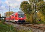 RE 4 Steuerwagen voraus bei Kleinenbroich geschoben von der 111 146-7 in Richtung Dortmund Hbf. Samstag den 9.11.2013