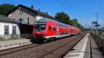 Am 02.08.2014 hat die 143 883-7, von der S-Bahn Dresden, die Ehre die RB 17210 von Freiberg (Sachs) nach Zwickau (Sachs) Hbf zu schieben, hier bei der Einfahrt in den Hp Mosel.