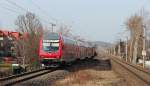 Durch Zwickau-Pölbitz fährt der RE3 (RE 4770) nach Hof Hbf, am 01.03.2014 ist 143 038-8 die Schublok.
