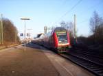 Der RE1 ist auf dem Weg nach Hamm(Westf). Gerade ist er bei der Ausfahrt von Stolberg(Rheinland) Hbf. 23.01.2006