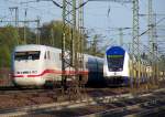 Hier ein kleine Wettrennen zwischen einem ICE der aus dem S�den so langsam Hamburg erreicht und einem Metronom(ME81159) der aus Bremen als n�chstes Hamburg-Harburg erreicht. 22.04.09