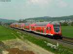 24.04.2011: Die RB 15361 (Frankfurt (Main) - Heidelberg) mit Schublok 146 119-3 n�hert sich dem Bahnhof Heddesheim-Hirschberg (ehemals Gro�sachsen-Heddesheim).