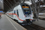 Als Werkstattfahrt steht dieser IC 2 in Leipzig Hauptbahnhof am Bahnsteig.