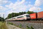 Bpmbdzf mit BR 101 als IC 2375 (Linie 26.1) von Westerland(Sylt) nach Karlsruhe Hbf in Radbruch auf der Bahnstrecke Hannover–Hamburg (KBS 110).