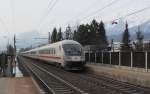 Mit einem IC-Steuerwagen am Zugschluss durchfuhr der IC 1283 von Mnchen nach Innsbruck am 23.2.2013 den Bahnhof Rum.