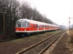 218 150-1 mit RE 10218 Langenberg-Borken auf Bahnhof Rhade am 6-2-2000. Bild und scan: Date Jan de Vries.