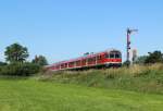 218 490-1 schiebt den RE 57409 nach München Hbf durch Sontheim (Schwab) am 18.07.2012