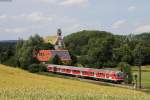 IRE 3215 (Neustadt(Schwarzw)-Ulm Hbf) mit Schublok 218 431-9 bei Löffingen 11.7.15