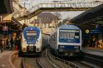 Nationalexpress 442 373 und rechts Ersatzzug RB48 in Wuppertal Hbf, am 20.02.2018.