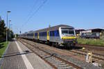 Ein RE6 der MRB auf seiner Fahrt von Leipzig nach Chemnitz erreicht Geithain. (10.09.2023)