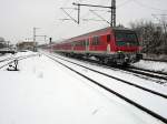 Remsbahn 2005 - Als RE 19439 ist am 19.02.2005 im, fr nordwrttembergische Verhltnisse, tiefstem Winter, dieser Zug bei Endersbach auf der Remsbahn unterwegs nach Aalen.