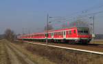 Pnktlich um 10:49Uhr kommt hier der RE10 von Leipzig nach Cottbus durch Tornitz gefahren. Geschoben wird der Regionalzug von 182 004  Porsche . 03.03.2011
