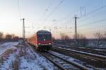RB Potsdam-Senftenberg (heute wegen Bauarbeiten in Knigs Wusterhausen nur bis Schnefeld) am 22.1.2006 bei der Ausfahrt aus Saarmund.