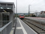 Eine N Wagen Garnitur kam planmäßig aus Stuttgart in den Aalener Bahnhof gefahren.